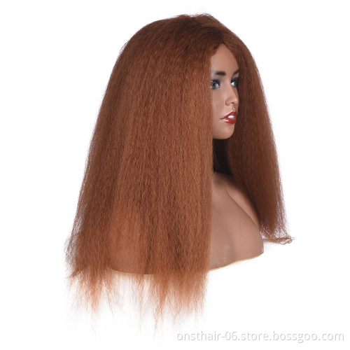 Afro Kinky Straight Bob Wigs Synthetic High Temperature Fiber Hair Light Yaki Straight Curl Medium Length Wigs For Women 20Inch